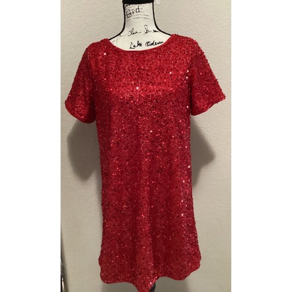 Robe Rouge Scintillante Manches Courtes By By Girl - Taille 14 - Occasion Très Bon état